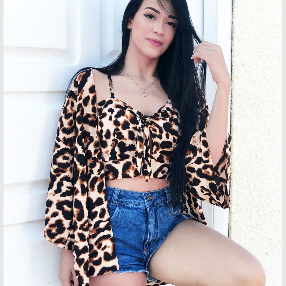 WOMENS SPAGHETTI STRAP FRONT-TIE LEOPARD PRINT TOP - Picture 2 of 4